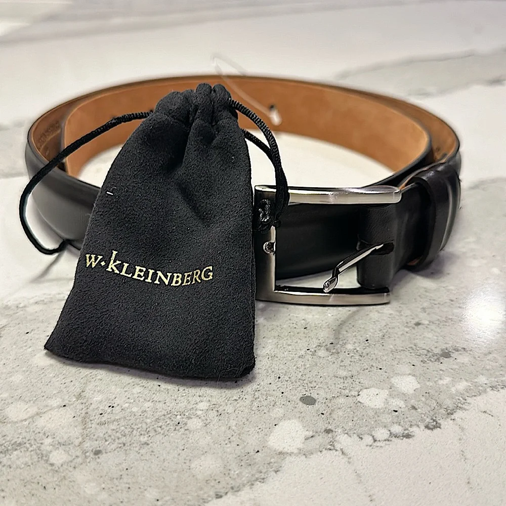 W. Kleinberg Black Leather Belt - Size 34 Men’s - Picture 1 of 7